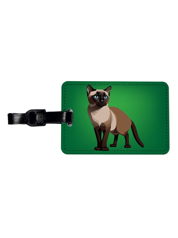 Siamese Cat Standing Faux Leather Travel Luggage Tag