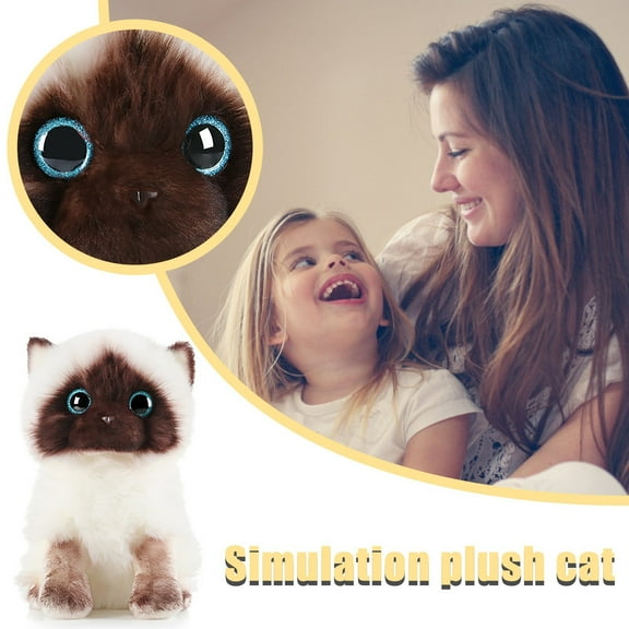 Siamese Cat Stuffed Animal Doll, Cute Simulation Plush with Sequins Eyes, Rag Doll Style Toy for Kids Bedroom Decoration and Cuddly Ornament