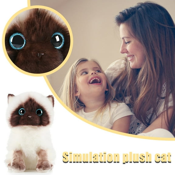 Siamese Cat Stuffed Animal Doll, Cute Simulation Plush with Sequins Eyes, Rag Doll Style Toy for Kids Bedroom Decoration and Cuddly Ornament
