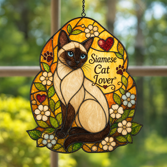 Siamese Cat Suncatcher Acrylic 1 Layer for Cat Lovers Window Hanging Gift