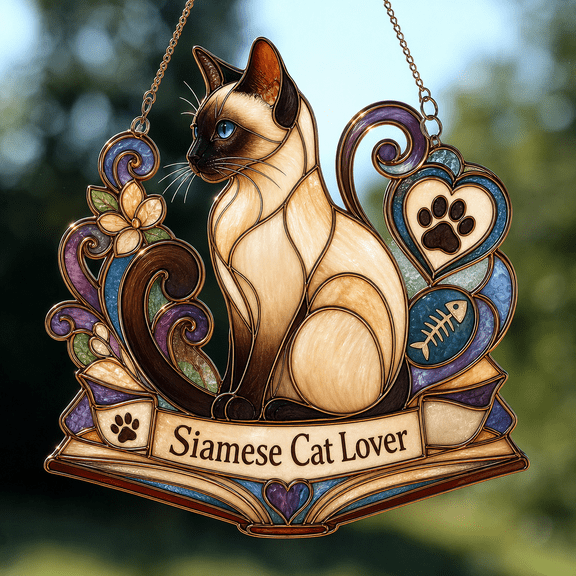 Siamese Cat Suncatcher Acrylic 1 Layer for Cat Lovers, Window Hanging Gift
