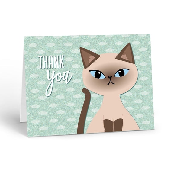 Siamese Cat Thank You Note Card - 10 Thank You Note Cards and Envelopes - Cats -