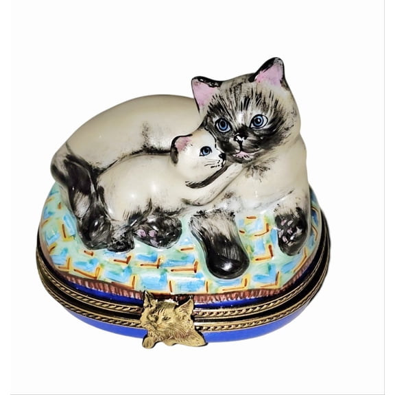Siamese Cat Treasure for Cat Lovers Limoges Box Porcelain Figurine