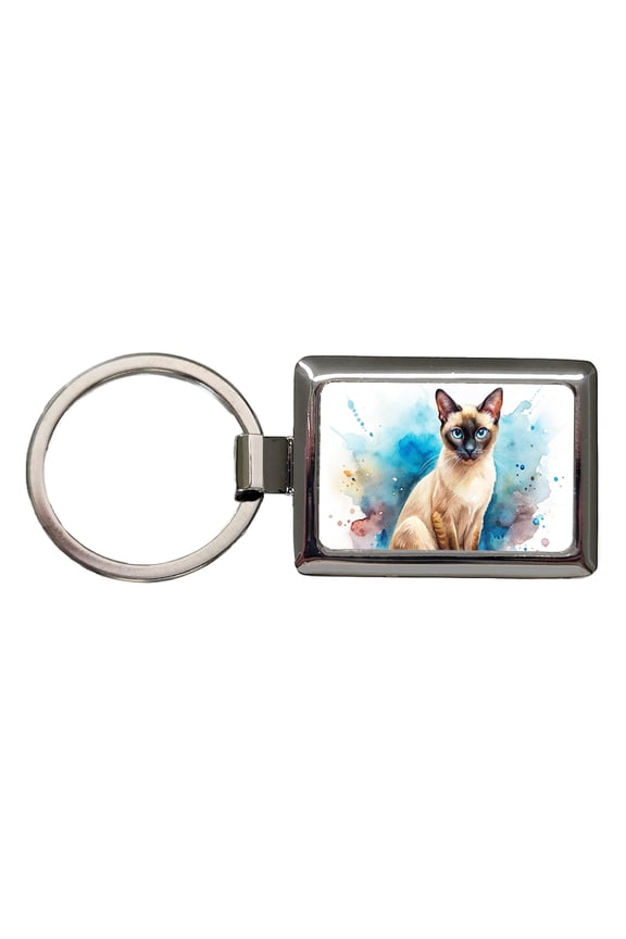 Siamese Cat Watercolor Style Metal Rectangle Keychain