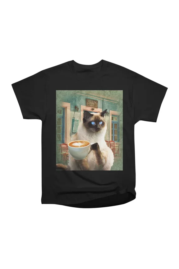 Siamese Cat With Coffee T-Shirt Tee Gift For Him Merch For Her Apparel For Friend