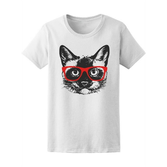 Siamese Cat With Glasses Sketch T-Shirt Women -Image by Shutterstock, Female Large