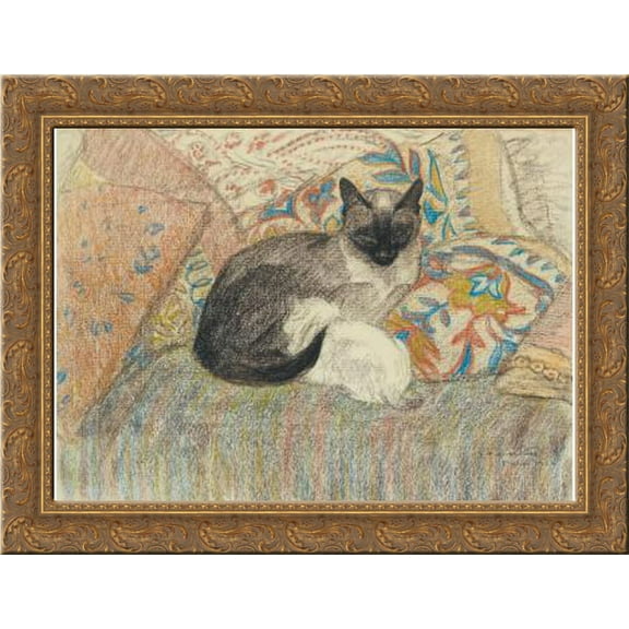 Siamese Cat and her kitten 24x20 Gold Ornate Wood Framed Canvas Art by Theophile Steinlen