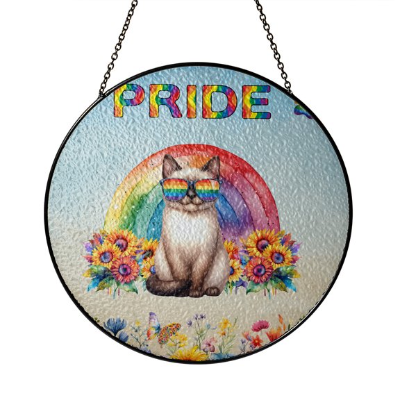 Siamese Celebrates Rainbow Pride Month LGBT LGBTQ+ Stained Glass Suncatcher Cat Lover Kitten Owner Gifts Window Hanging Sign Decor - 01003