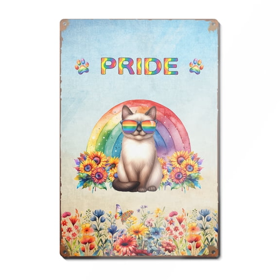 Siamese Celebrates Rainbow Pride Month LGBT LGBTQ+ Vertical Metal Aluminum Sign Cat Lover Kitten Owner Gifts Wall Art Home Decor - 01003