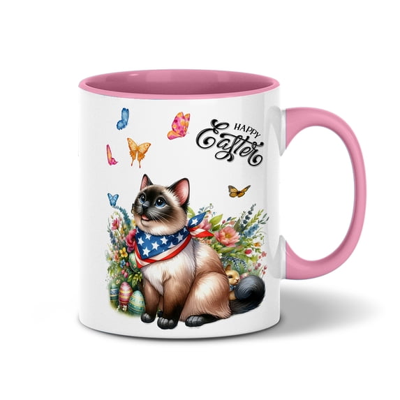 Siamese Celebrates Spring and Enjoys a Happy Easter 11oz Accent Two-tone Mug Cat Lover Kitten Owner Gifts Coffee Tea Cup - 02001