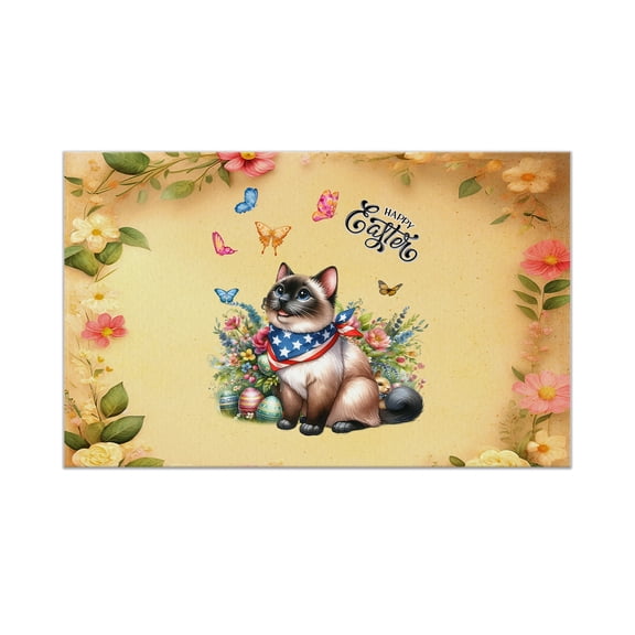 Siamese Celebrates Spring and Enjoys a Happy Easter Doormat Cat Lover Kitten Owner Gifts Indoor Outdoor Welcome Mat - 02001
