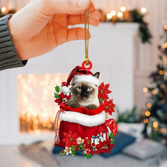 Siamese Christmas Ornament – Holiday Cat Memorial Gift & Xmas Tree Hanging Mica Décor