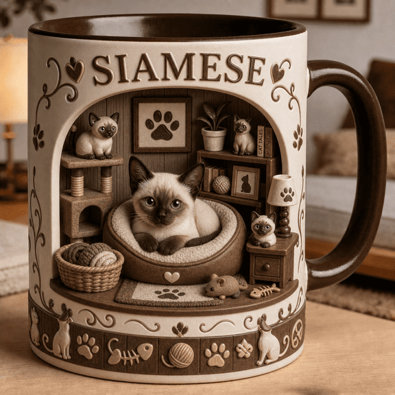 Siamese Coffee Mug Personalized Cat Lover Cup Custom Name Gift for Siamese Lover