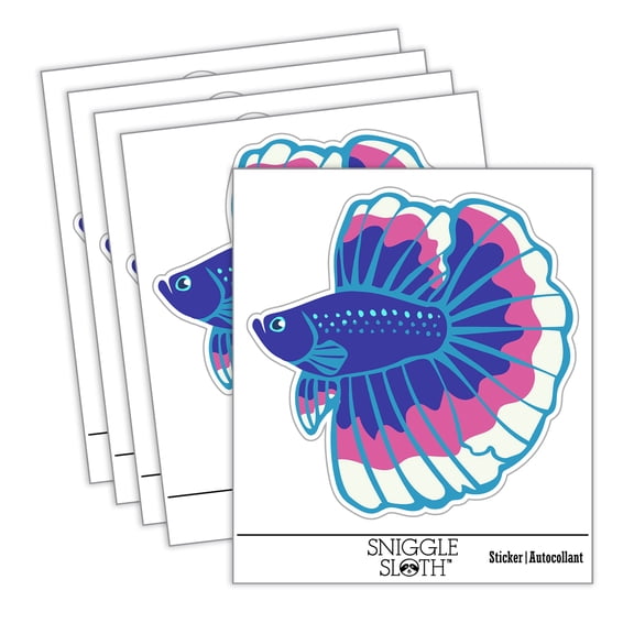 Siamese Fighting Fish Betta Splendens with Large Fins Car Window Bumper Water Bottle Phone Tablet Laptop Waterproof Vinyl Decal Sticker Set 5-Pack - Gloss Finish - 2.0"