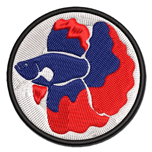 Siamese Fighting Fish Betta Splendens with Large Fins Applique Multi-Color Embroidered Iron-On Patch - 2.0 Inch Mini