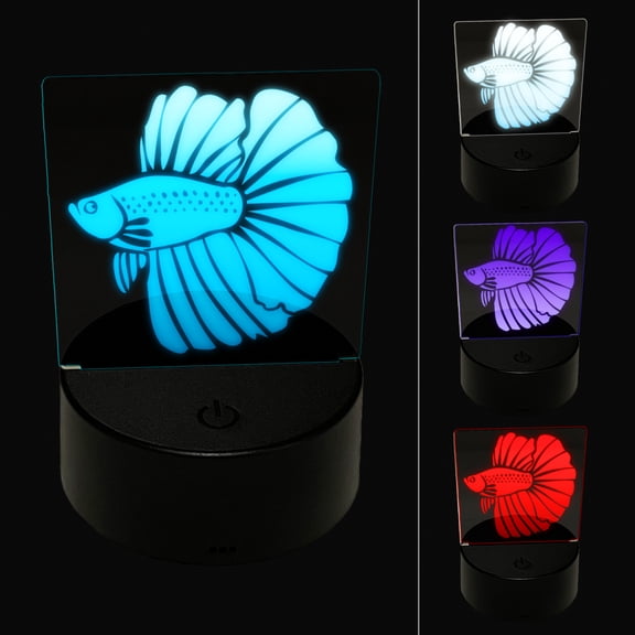 Siamese Fighting Fish Betta Splendens with Large Fins LED Night Light Sign 3D Illusion Desk Nightstand Lamp