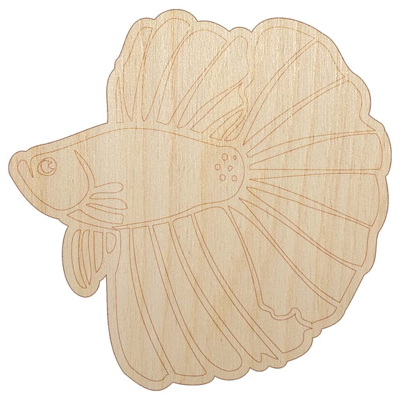 Siamese Fighting Fish Betta Splendens with Large Fins Wood Shape Unfinished Piece Cutout Craft DIY Projects - 6.25 Inch Size - 1/4 Inch Thick