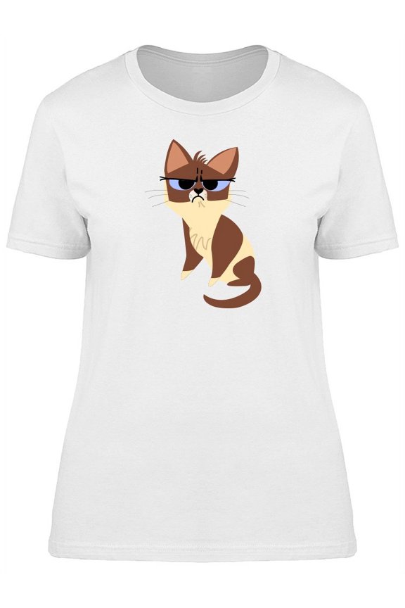 Siamese Grumpy Kitten Doodle T-Shirt Women -Image by Shutterstock, Female Small