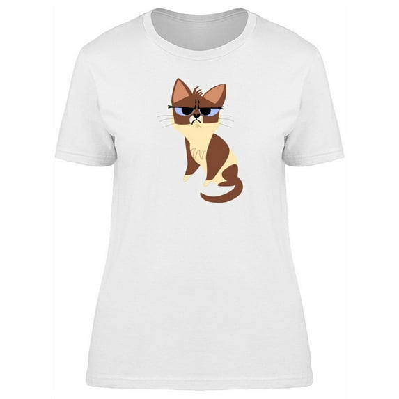 Siamese Grumpy Kitten Doodle T-Shirt Women -Image by Shutterstock, Female Small