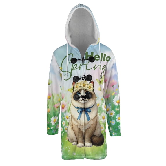 Siamese Hello Spring Time Flower Floral Nature All Over Print 3D Hooded Duffle Toggle Coat Cat Lover Kitten Owner Gifts - 02031