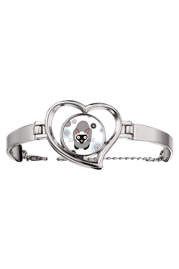 Siamese Kitten Gray Cat Animal Bracelet Heart Jewelry Wire Bangle