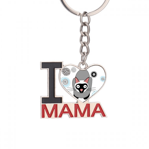 Siamese Kitten Gray Cat Animal Keychain Metal Keyring Holder Love MAMA Mother