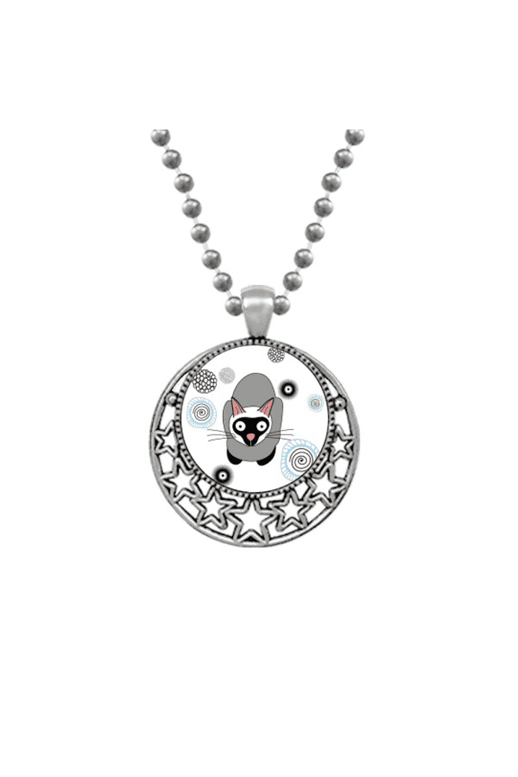 Siamese Kitten Gray Cat Animal Necklaces Pendant Retro Moon Stars Jewelry