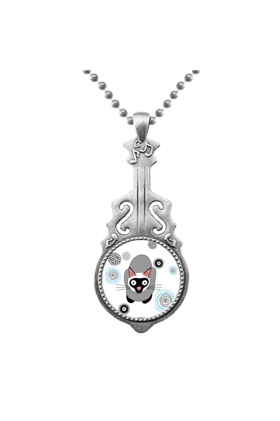 Siamese Kitten Gray Cat Animal Pendant Jewelry Music Guitar Torque Hangtag