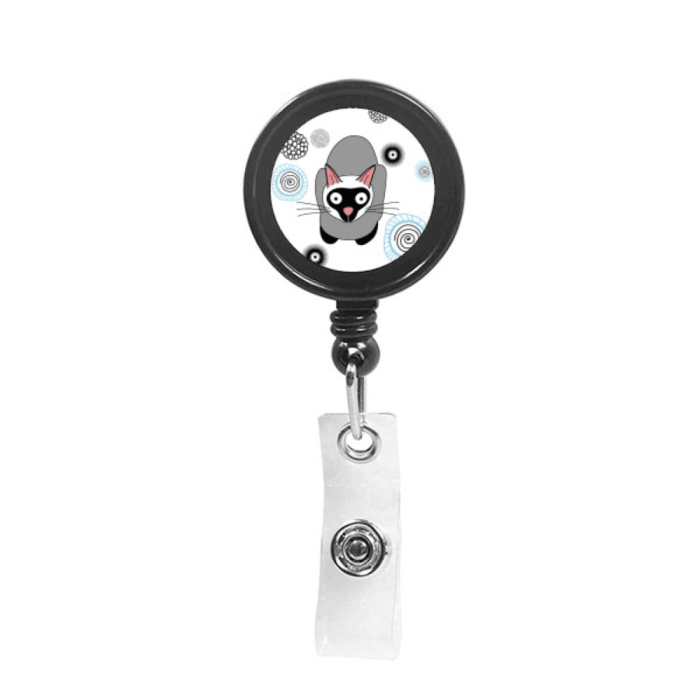 Siamese Kitten Gray Cat Animal Retractable Keychain Badge Holder ID Badge