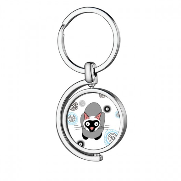 Siamese Kitten Gray Cat Animal Rotating Keychain Metal Keyring Holder