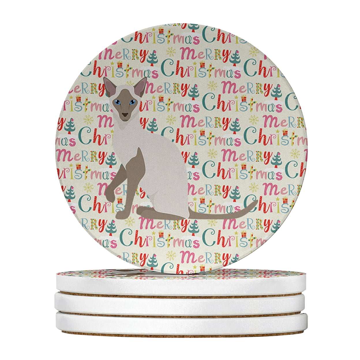 Siamese Modern Cat Christmas Large Sandstone Coasters Pack of 4 4 in x 4 in
