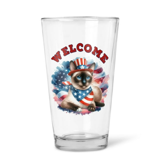 Siamese Patriotic Welcome for 4Th of July Independence Day 16oz Pint Beer Glass Mug Cat Lover Kitten Owner Gifts Beer Glasses Cup - 00010