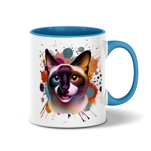 Siamese Portrait Watercolor Vintage Retro Styles 11oz Accent Two-tone Mug Cat Lover Kitten Owner Gifts Coffee Tea Cup - 00001