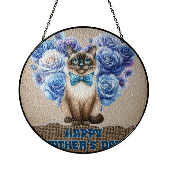 Siamese Proud Dad Happy Father's Day Stained Glass Suncatcher Cat Lover Kitten Owner Gifts Window Hanging Sign Decor - 02008