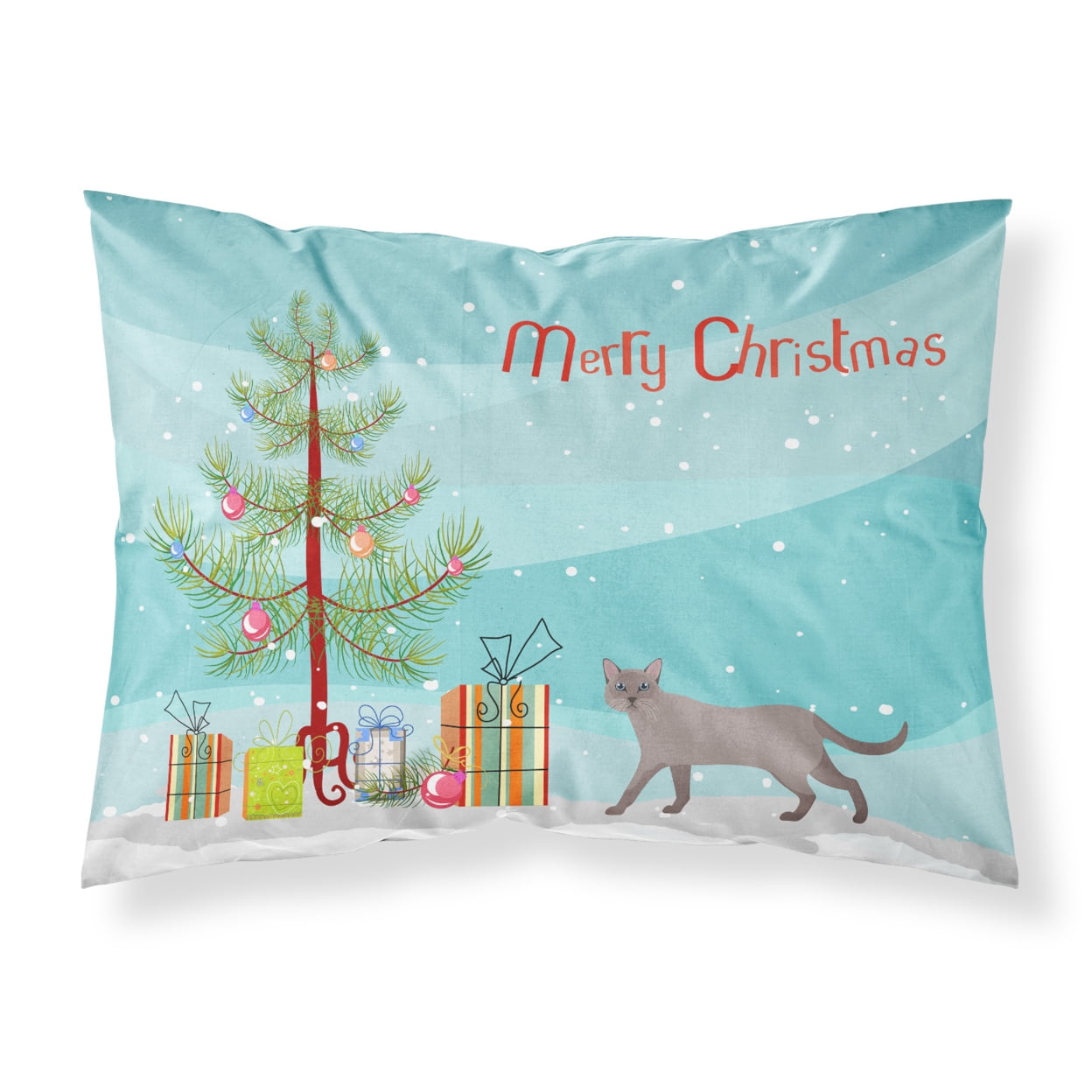 Siamese Traditional 1 Cat Merry Christmas Fabric Standard Pillowcase