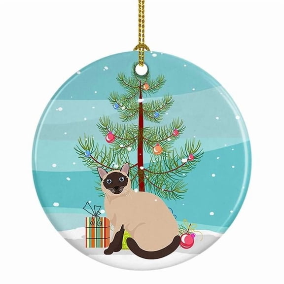 Siamese Traditional Cat Merry Christmas Ceramic Ornament 2.8 in x 2.8 in