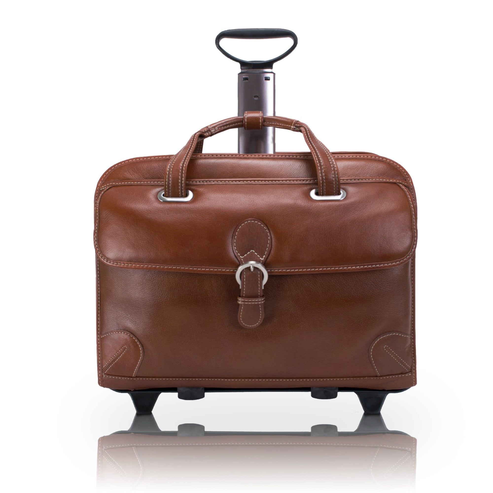 VERNAZZA | CARUGETTO | 15" Leather Patented Detachable -Wheeled Laptop Briefcase - Cognac