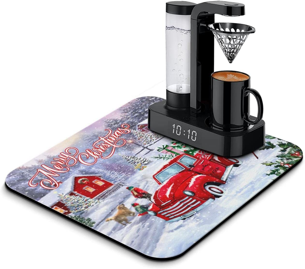 Sianseir Merry Christmas Red Truck Cutlery Drying Mat for Kitchen