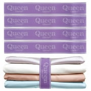 Siaomo Bed Sheet Organizer Bands, Sheet Set Storage Label Bands, Elastic Bedding Sheet Straps Wraps for Organizing Linen Closet (Queen, Purple 4 Pcs)