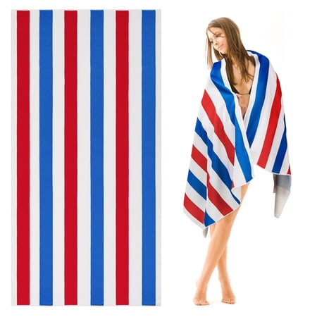 Siaomo Cabana Stripe Beach Towel, Quick Dry Pool Towel, Microfiber, Soft, -60"X30" -BlueRed