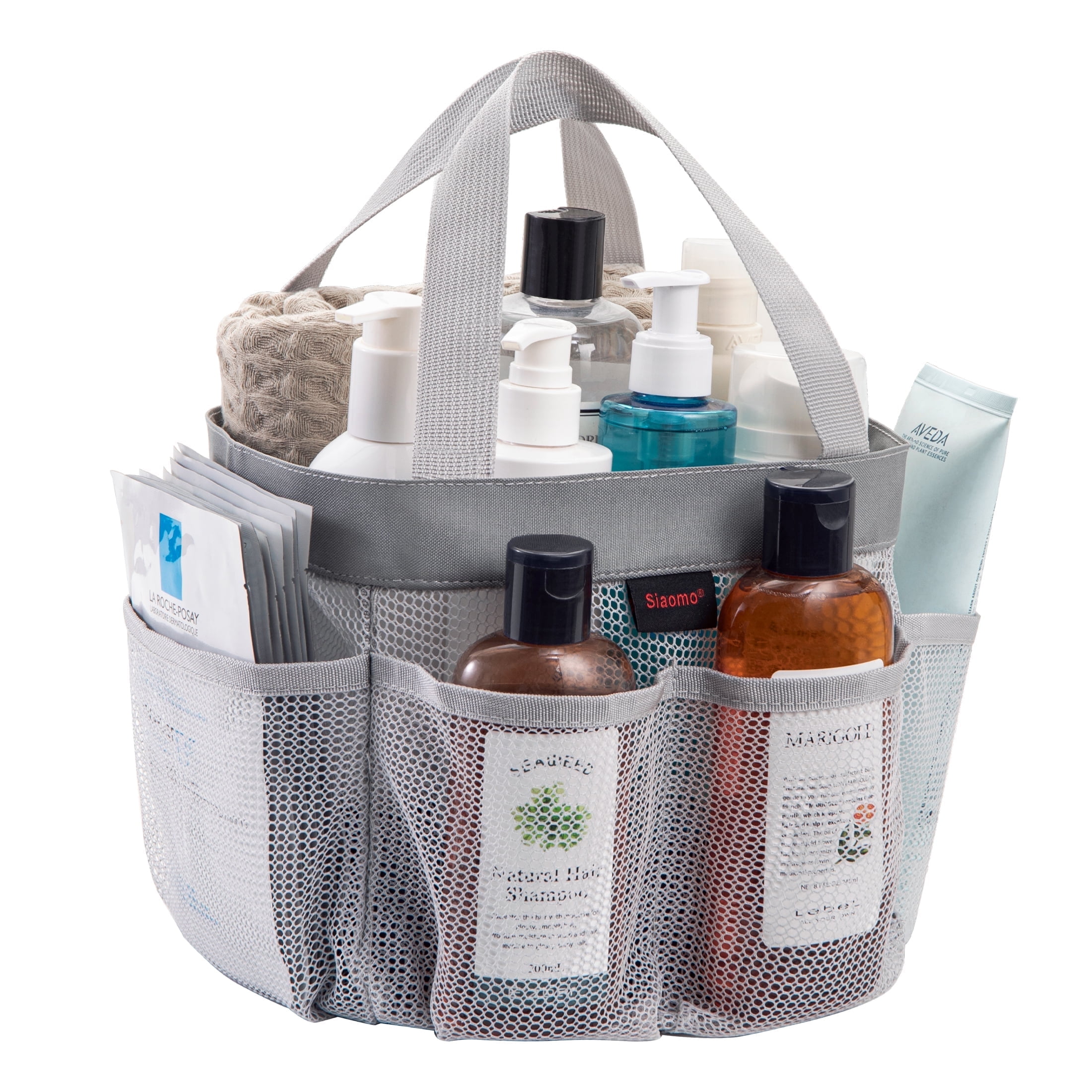 Siaomo Mesh Shower Caddy,Tote Bag for College Dorm,Bathroom,8 Pocket Basket,Quick Dry  Grey  (图1)