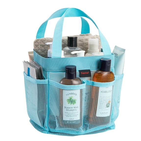Siaomo Mesh Shower Caddy,Tote Bag for College Dorm,Bathroom,8 Pocket Basket,Quick Dry - Blue