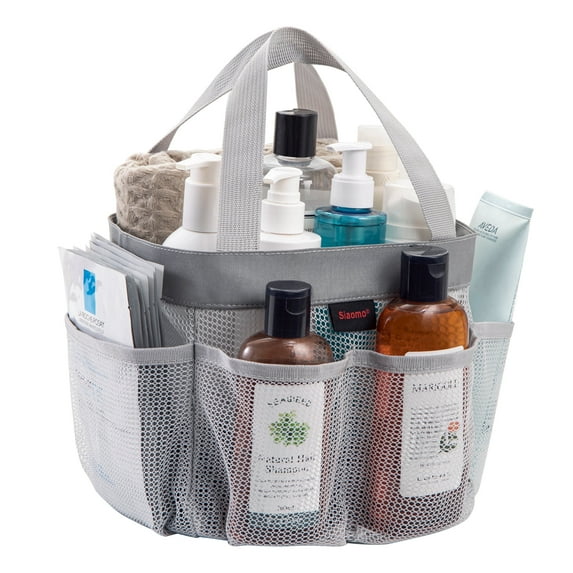 Siaomo Mesh Shower Caddy,Tote Bag for College Dorm,Bathroom,8 Pocket Basket,Quick Dry - Grey