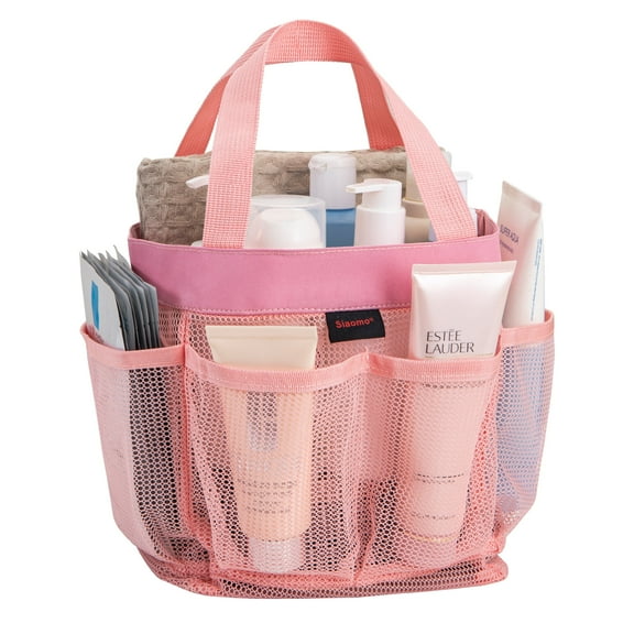 Siaomo Mesh Shower Caddy,Tote Bag for College Dorm,Bathroom,8 Pocket Basket,Quick Dry - Pink