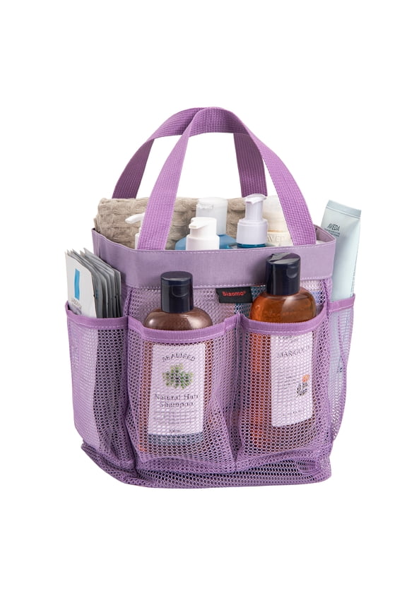Mesh Shower Caddy,Tote Bag for College Dorm,Bathroom,8 Pocket Basket,Quick Dry - Purple