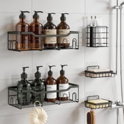Siaomo Shower Caddy,5 Pack Adhesive Shower Shelves,Rustproof Stainless Steel Shower Organizer Storage,No Drilling Shelves for Bathroom Storage & Home Decor -Black