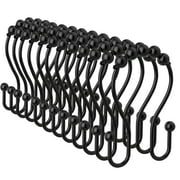 Siaomo Shower Curtain Hooks, 12 Pcs Shower Curtain Rings, Premium Stainless Steel, Rustproof, Easy Glide, for Bathroom Shower Rods Curtains - Double Hooks, Black