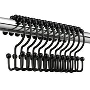 Siaomo Shower Curtain Hooks Rings, Premium Stainless Steel Rustproof Double Glide Shower Hooks for Bathroom Shower Rods Curtains,Double Hooks-Set of 12, Black