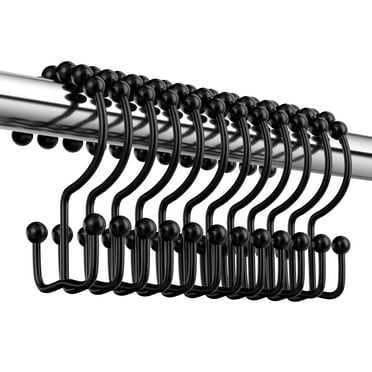 Siaomo Shower Curtain Hooks Rings, Premium Stainless Steel Rustproof Double Glide Shower Hooks for Bathroom Shower Rods Curtains,Double Hooks-Set of 12, Black