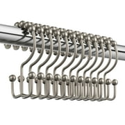 Siaomo Shower Curtain Rings Hooks, Premium Stainless Steel, Rustproof, Easy Glide, for Bathroom Shower Rods Curtains - Double Hooks-Set of 12, Matte Nickel